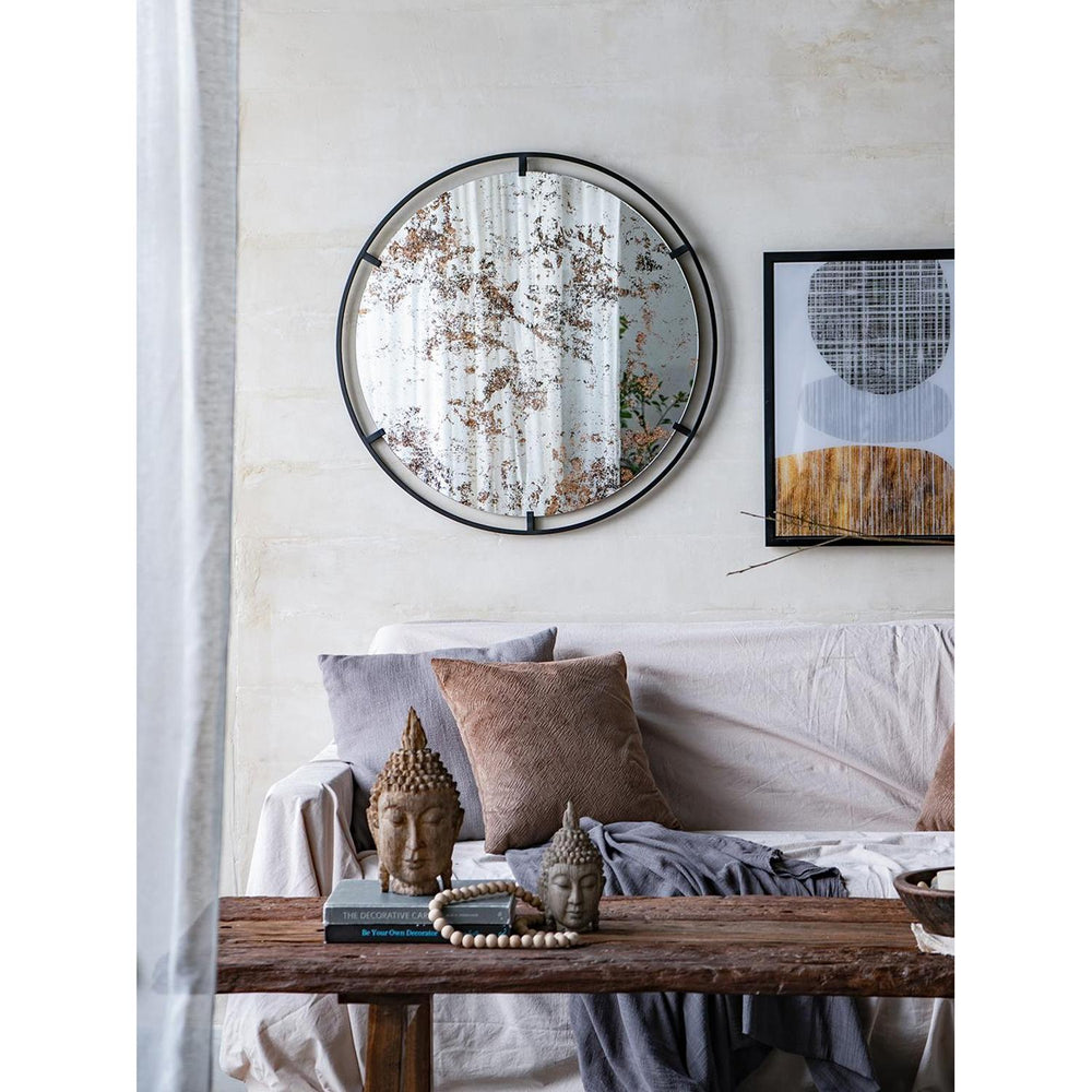 32" Black Round Iron Framed Accent Mirror - Homeroots - Flyclothing LLC