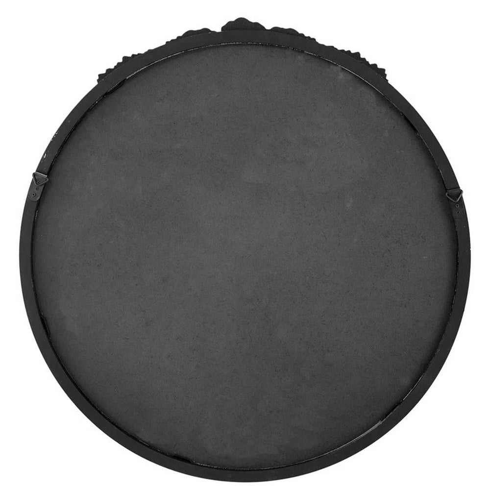 30" Black Crowned Top Antiqued Glass Round Framed Accent Mirror - Homeroots - Flyclothing LLC