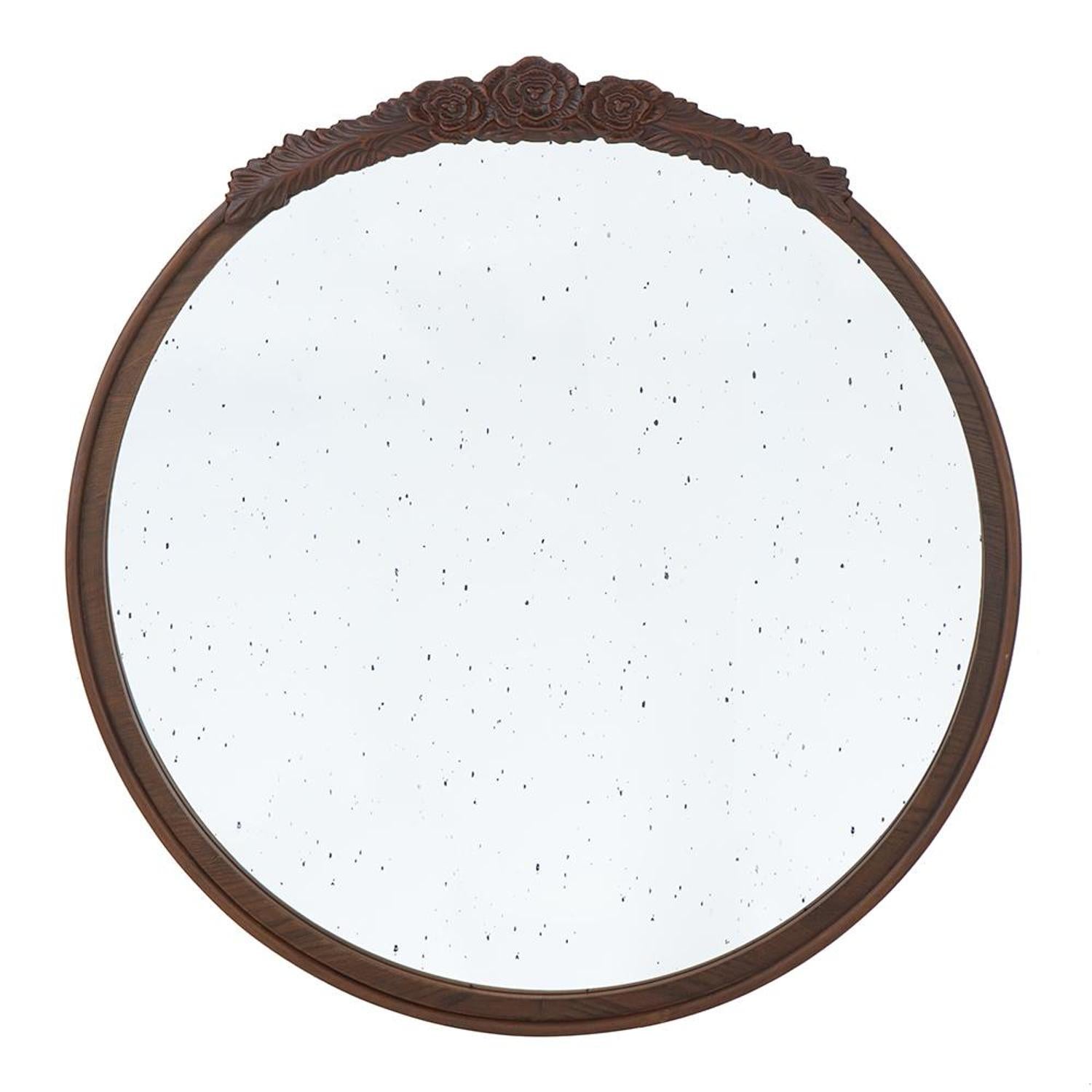 30" Brown Crowned Top Antiqued Glass Framed Accent Mirror - Homeroots - Flyclothing LLC