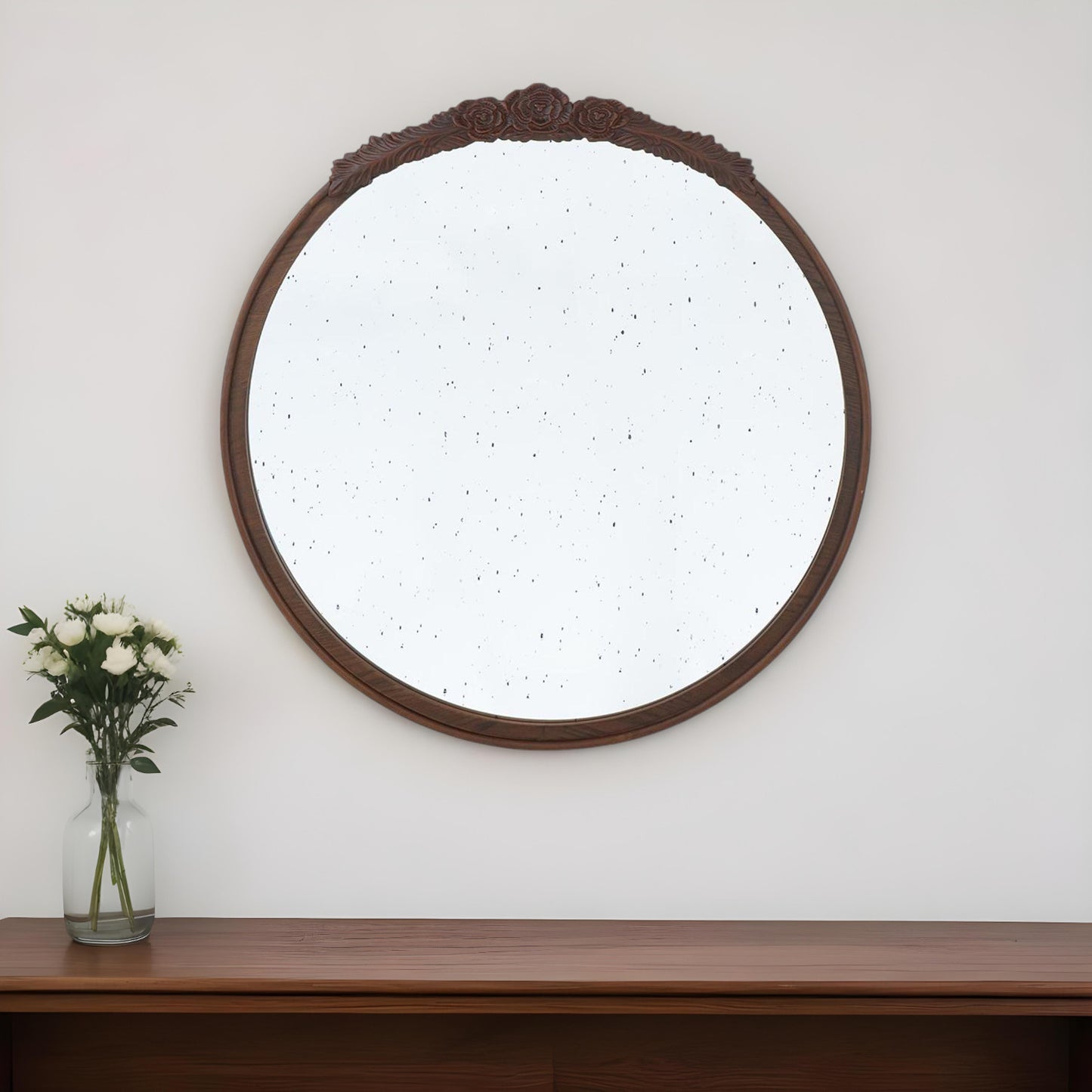 30" Brown Crowned Top Antiqued Glass Framed Accent Mirror - Homeroots - Flyclothing LLC