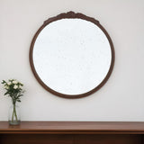 30" Brown Crowned Top Antiqued Glass Framed Accent Mirror - Homeroots