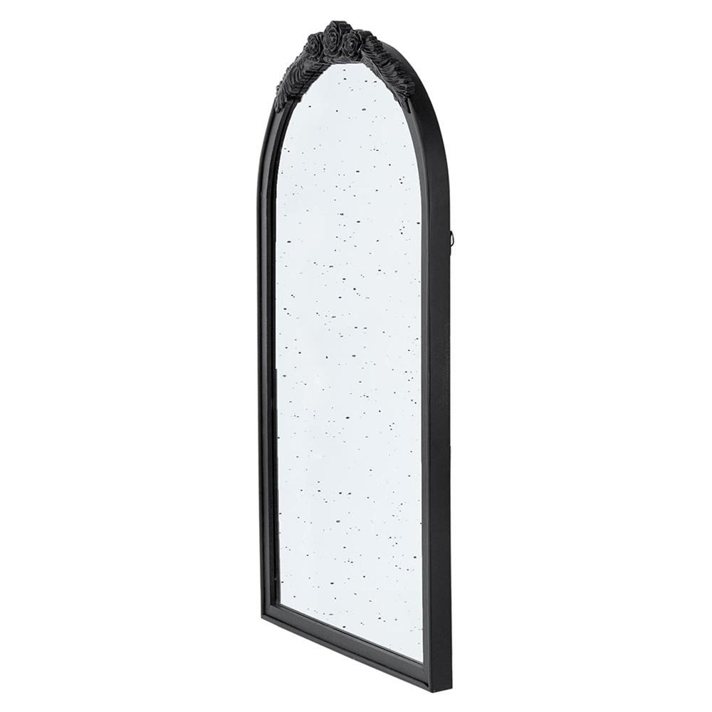 42" Black Crowned Top Antiqued Glass Arch Framed Accent Mirror