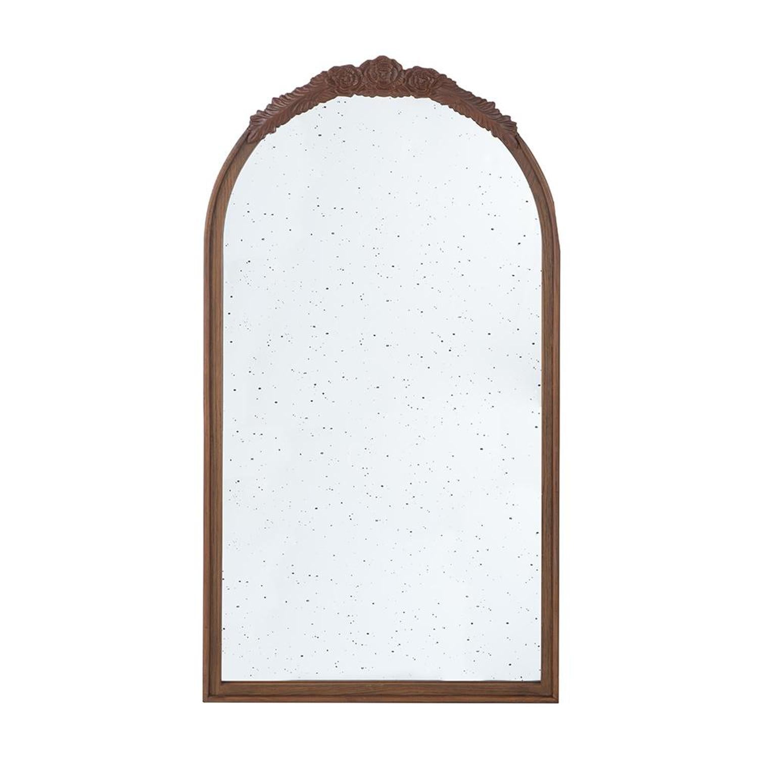 42" Brown Crowned Top Antiqued Glass Arch Framed Accent Mirror - Homeroots - Flyclothing LLC