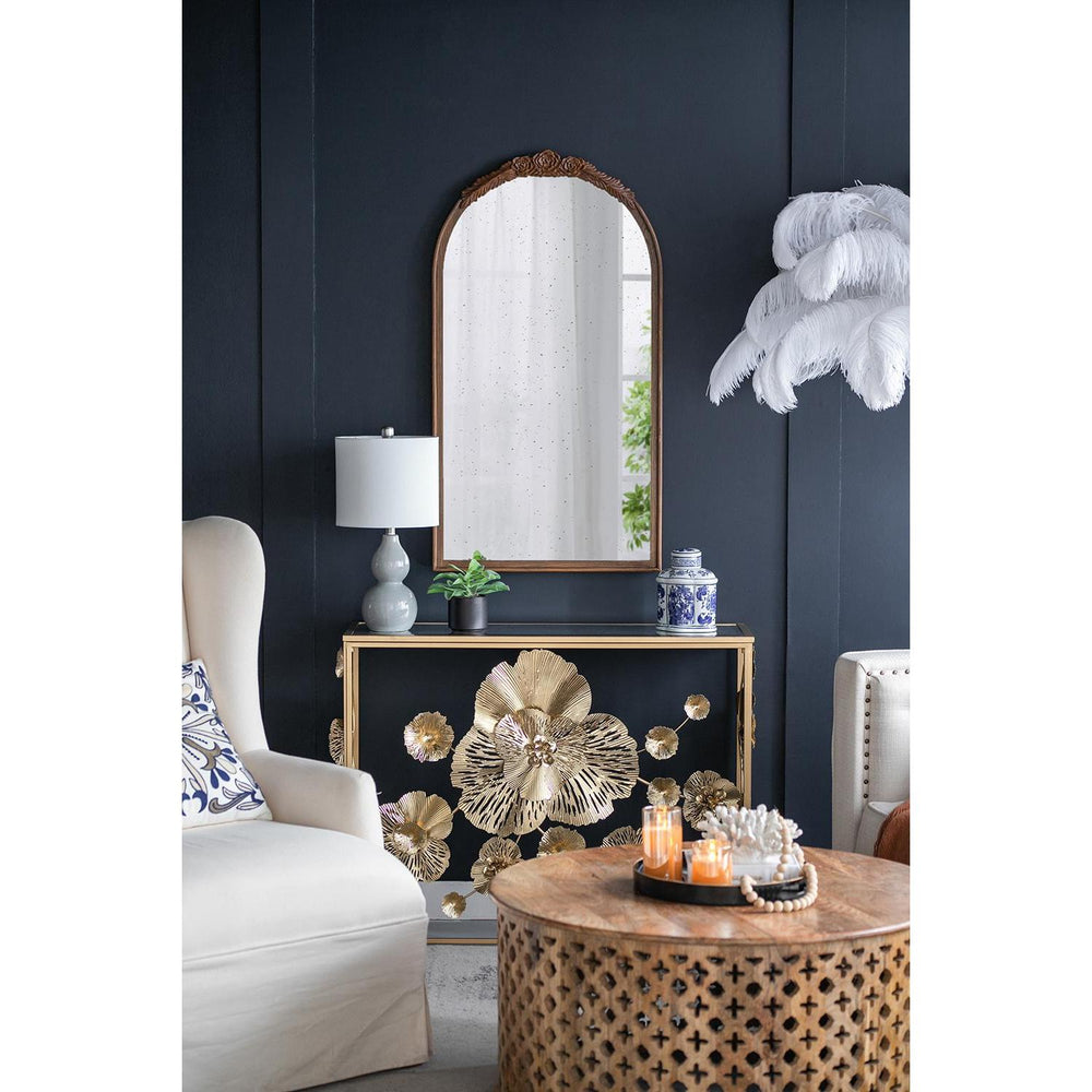 42" Brown Crowned Top Antiqued Glass Arch Framed Accent Mirror - Homeroots - Flyclothing LLC