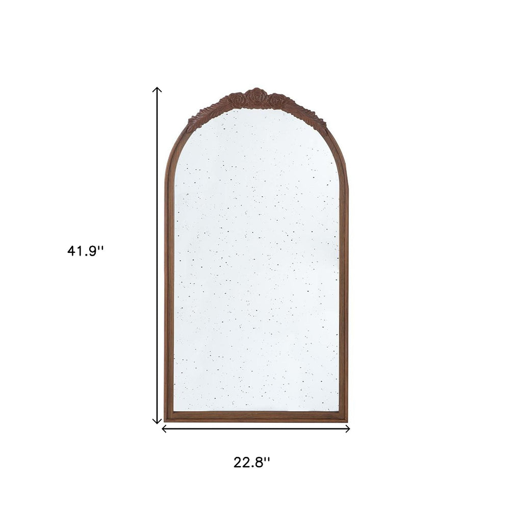 42" Brown Crowned Top Antiqued Glass Arch Framed Accent Mirror - Homeroots - Flyclothing LLC
