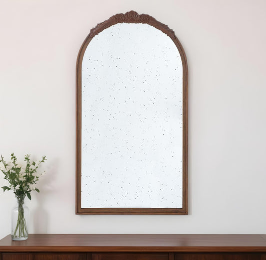 42" Brown Crowned Top Antiqued Glass Arch Framed Accent Mirror - Homeroots