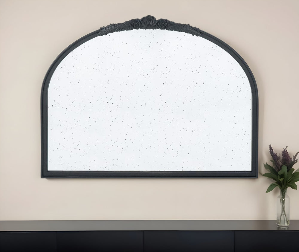 30" Black Crowned Top Antiqued Glass Arch Framed Accent Mirror - Homeroots