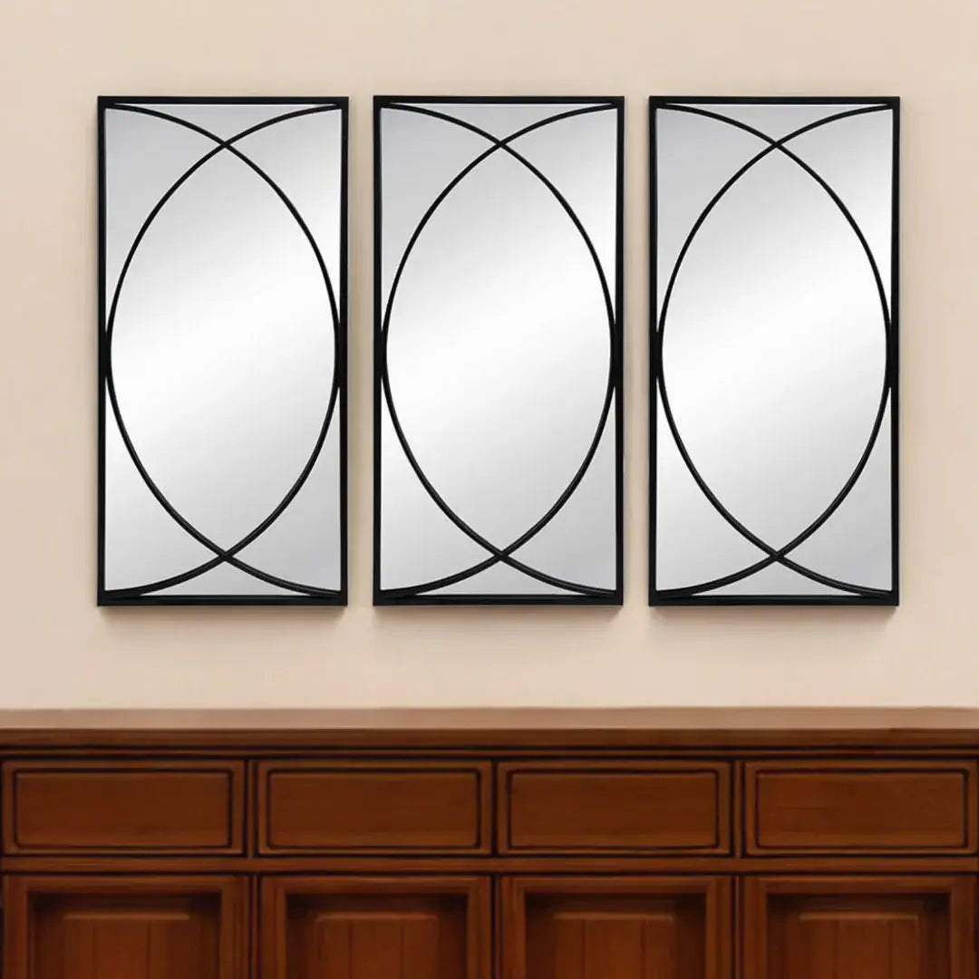 Set of Three Black Iron Framed Accent Mirror - Homeroots - Flyclothing LLC