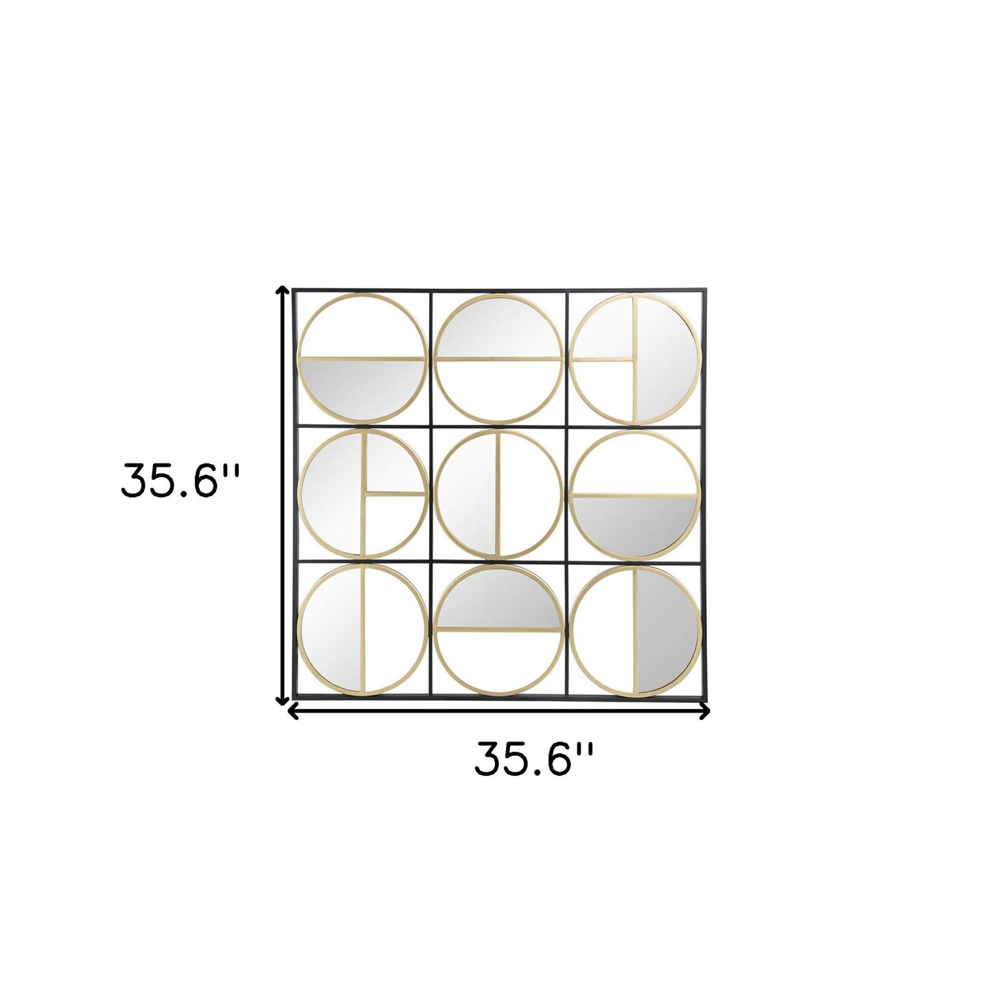 36" Black and Gold Square Iron Framed Accent Mirror - Homeroots - Flyclothing LLC