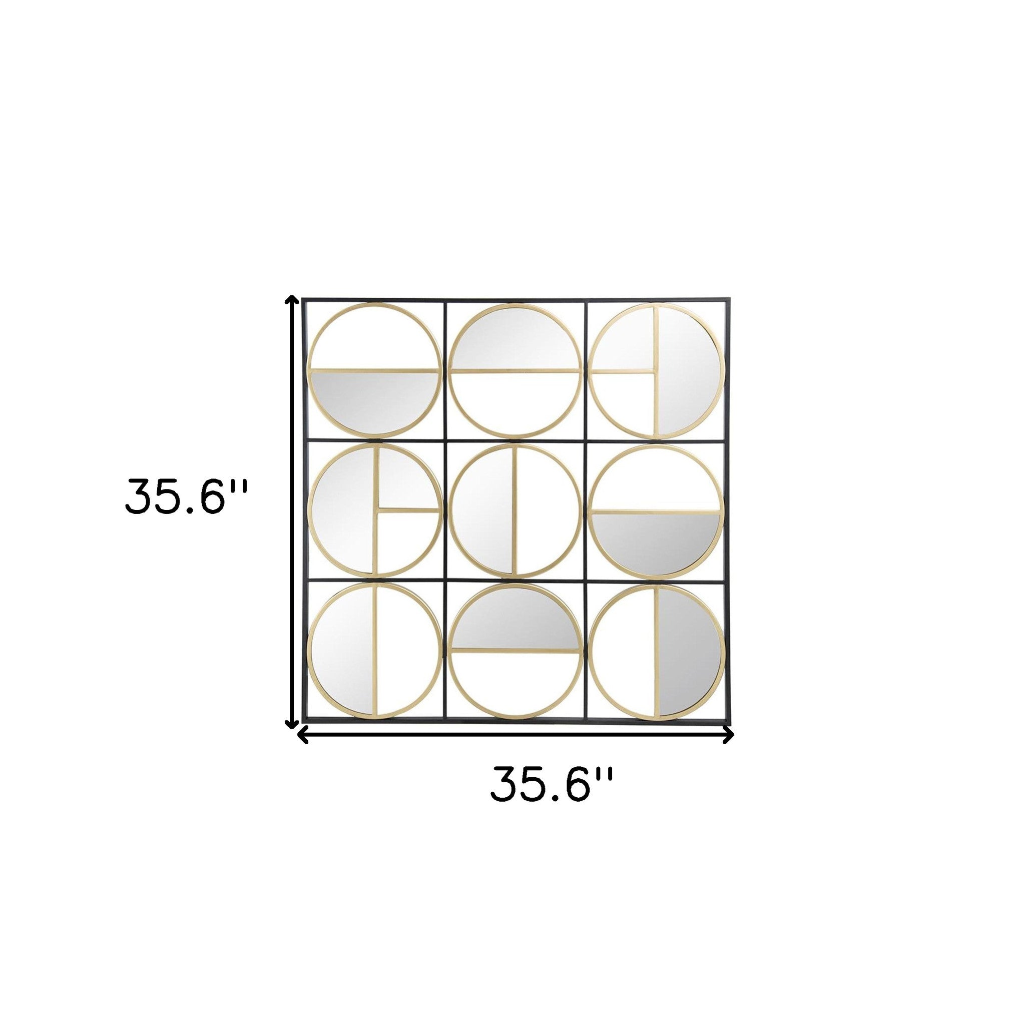 36" Black and Gold Square Iron Framed Accent Mirror - Homeroots - Flyclothing LLC