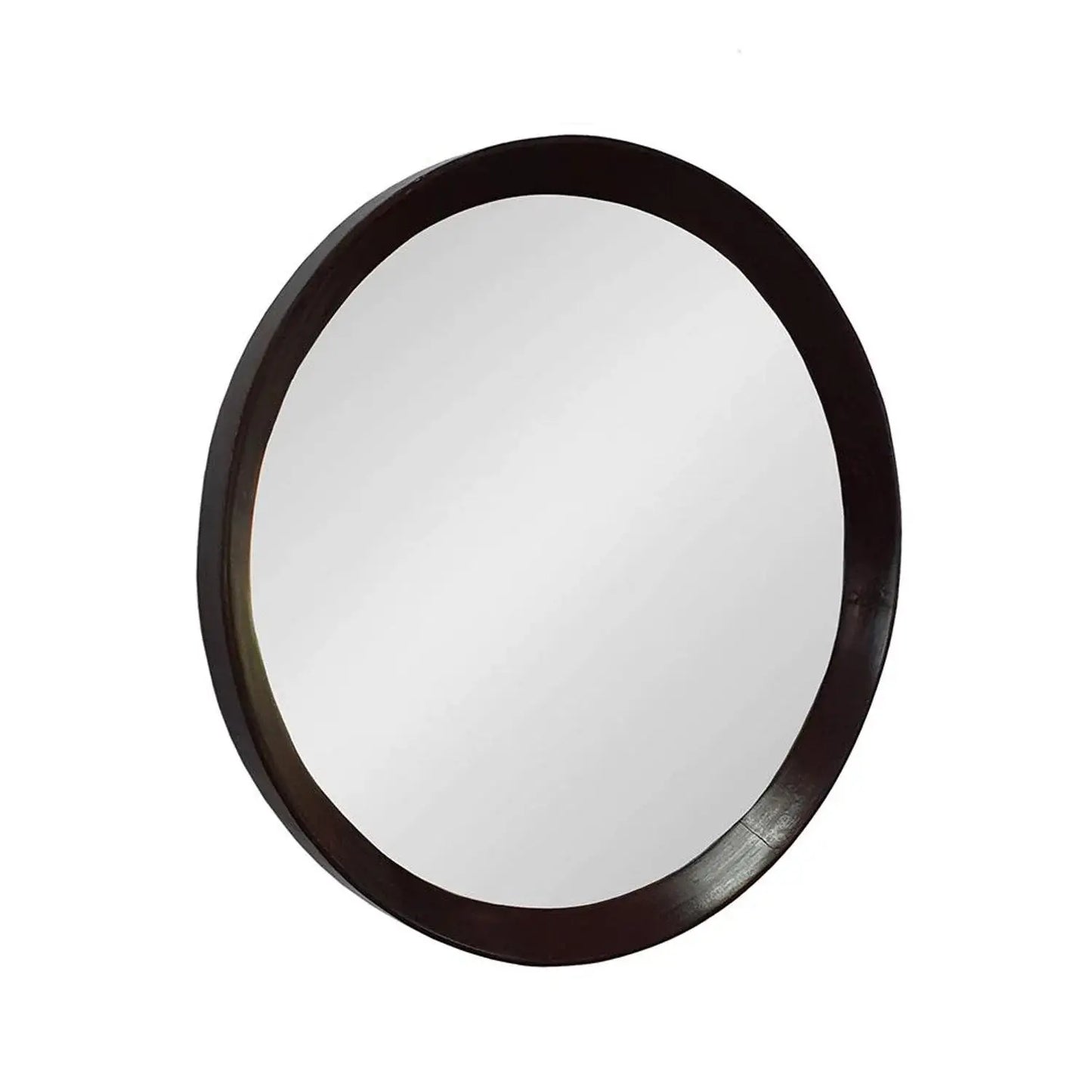 20" Dark Brown Round Wood Framed Accent Mirror - Homeroots - Flyclothing LLC
