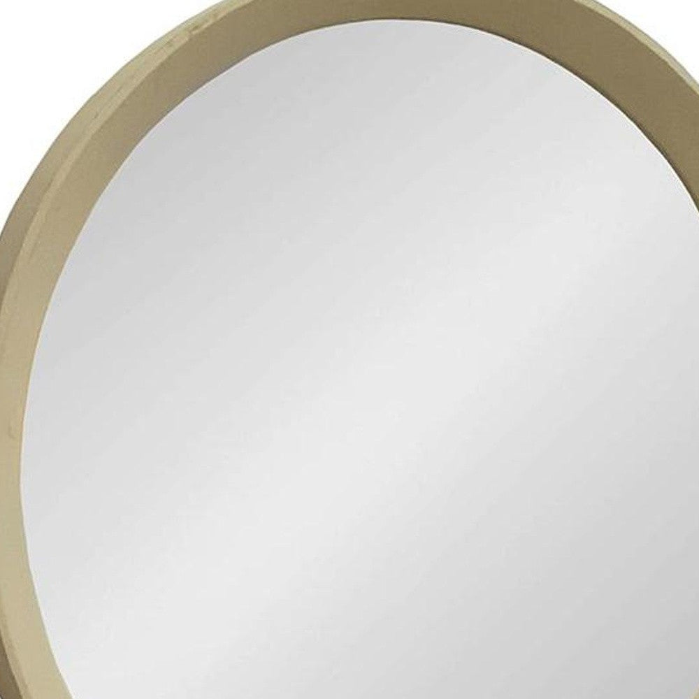 20" Cream Round Wood Framed Accent Mirror - Homeroots - Flyclothing LLC
