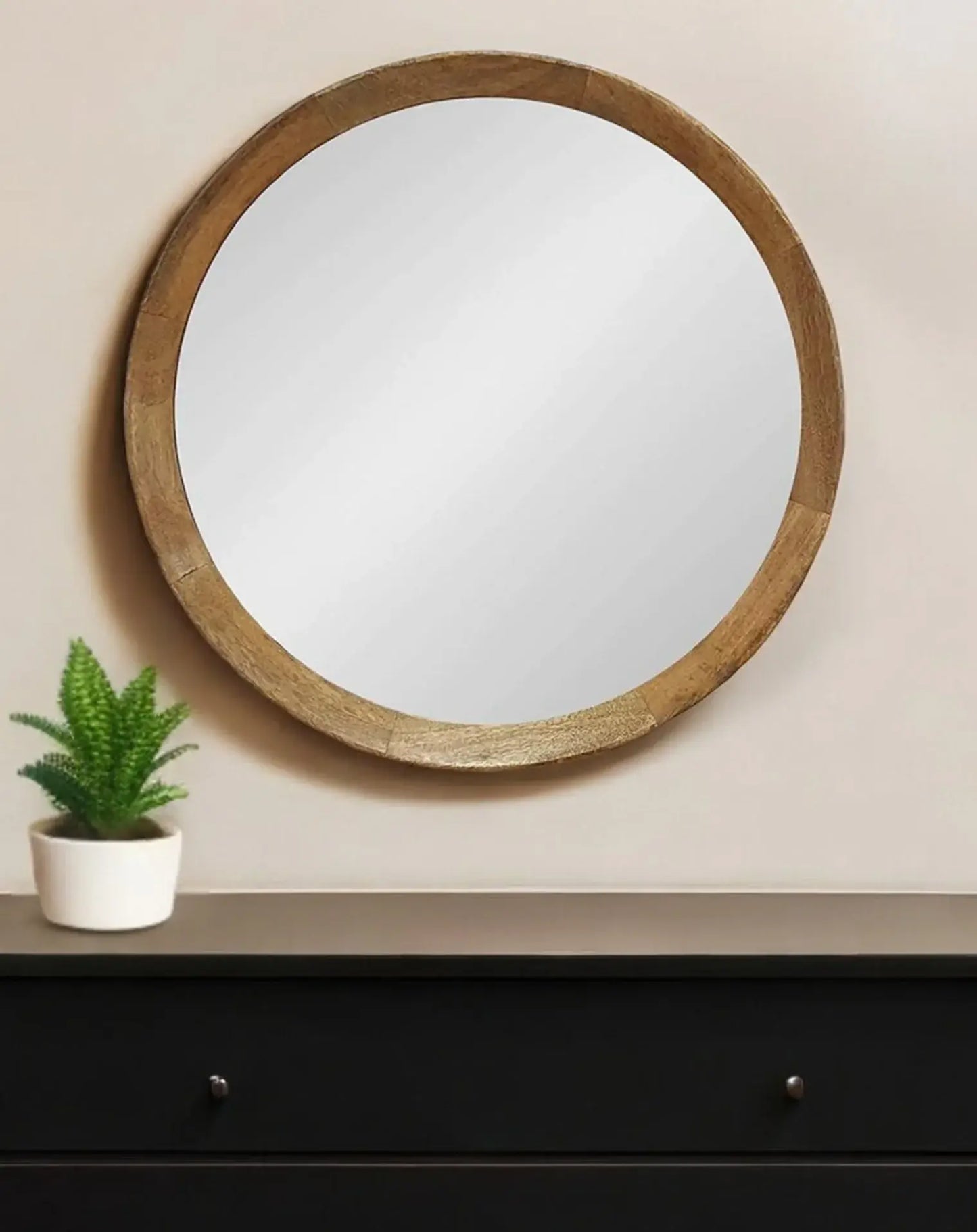 20" Natural Round Wood Framed Accent Mirror - Homeroots - Flyclothing LLC