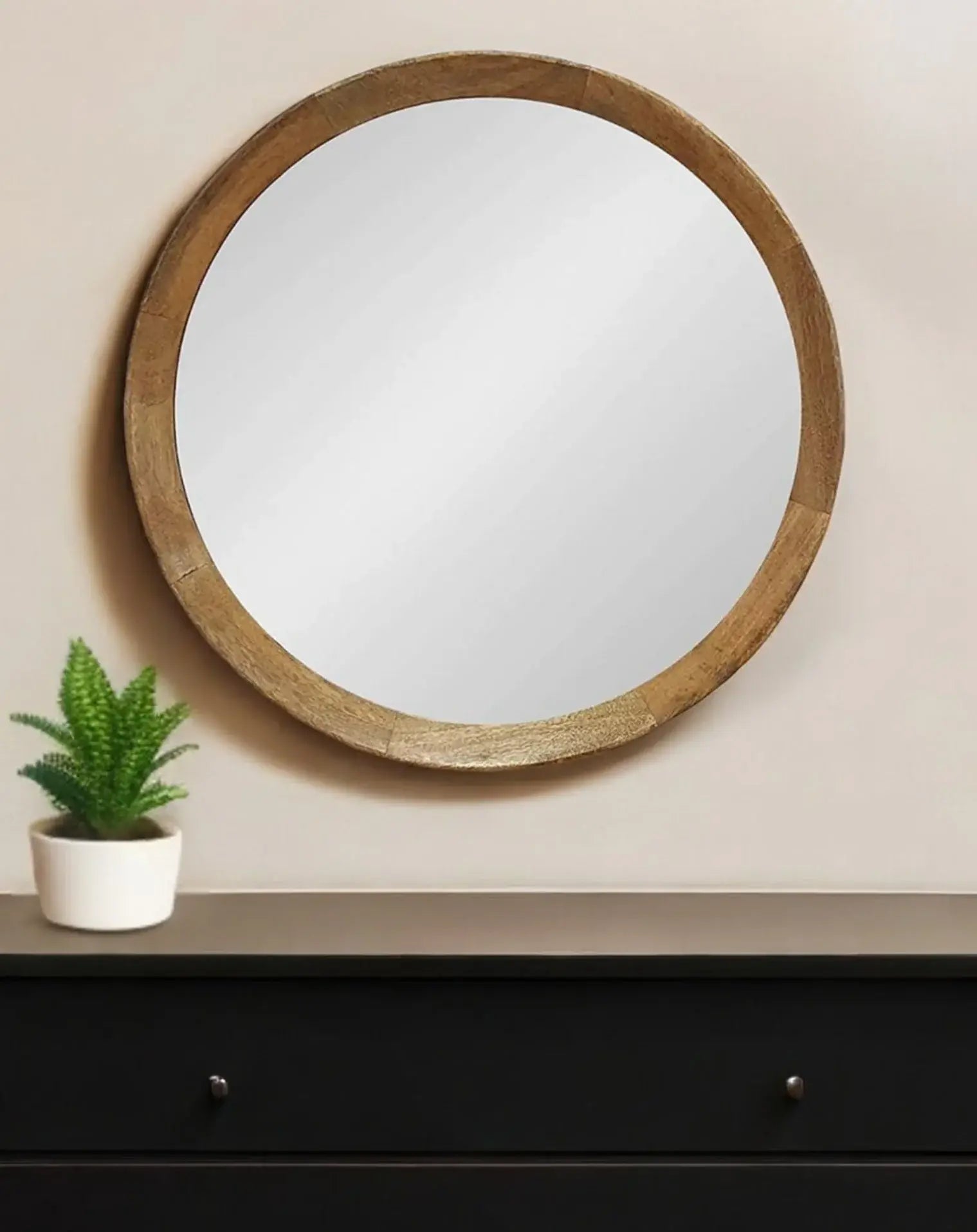 20" Natural Round Wood Framed Accent Mirror - Homeroots - Flyclothing LLC