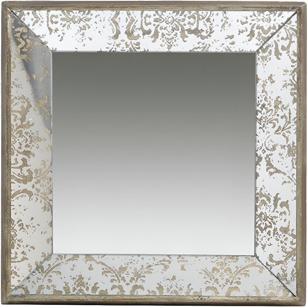 15" Brown Square Framed Antiqued Damask Accent Mirror - Homeroots - Flyclothing LLC