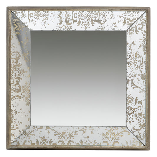 15" Brown Square Framed Antiqued Damask Accent Mirror