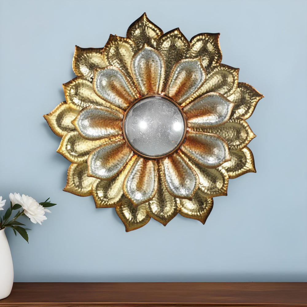 36" Gold Metal Flower Framed Accent Mirror - Homeroots - Flyclothing LLC