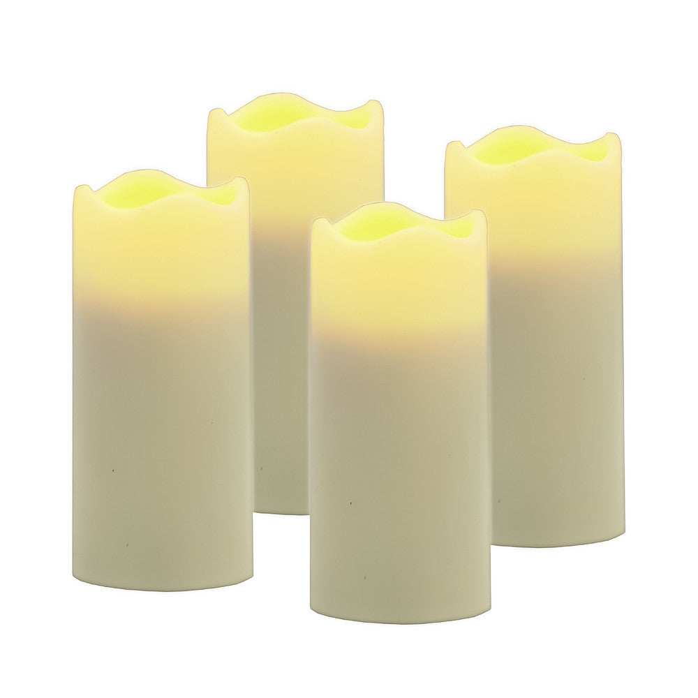 Set of Four Ivory Flameless Pillar Candles - Homeroots - Flyclothing LLC