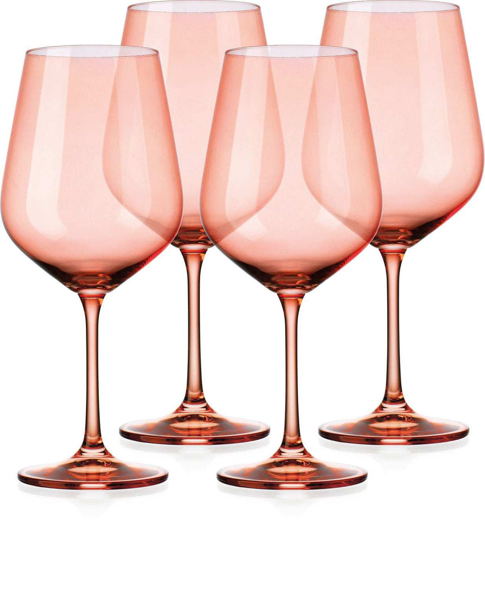 Set of Four Translucent Blush coral Large Wine Glasses - Homeroots - Flyclothing LLC