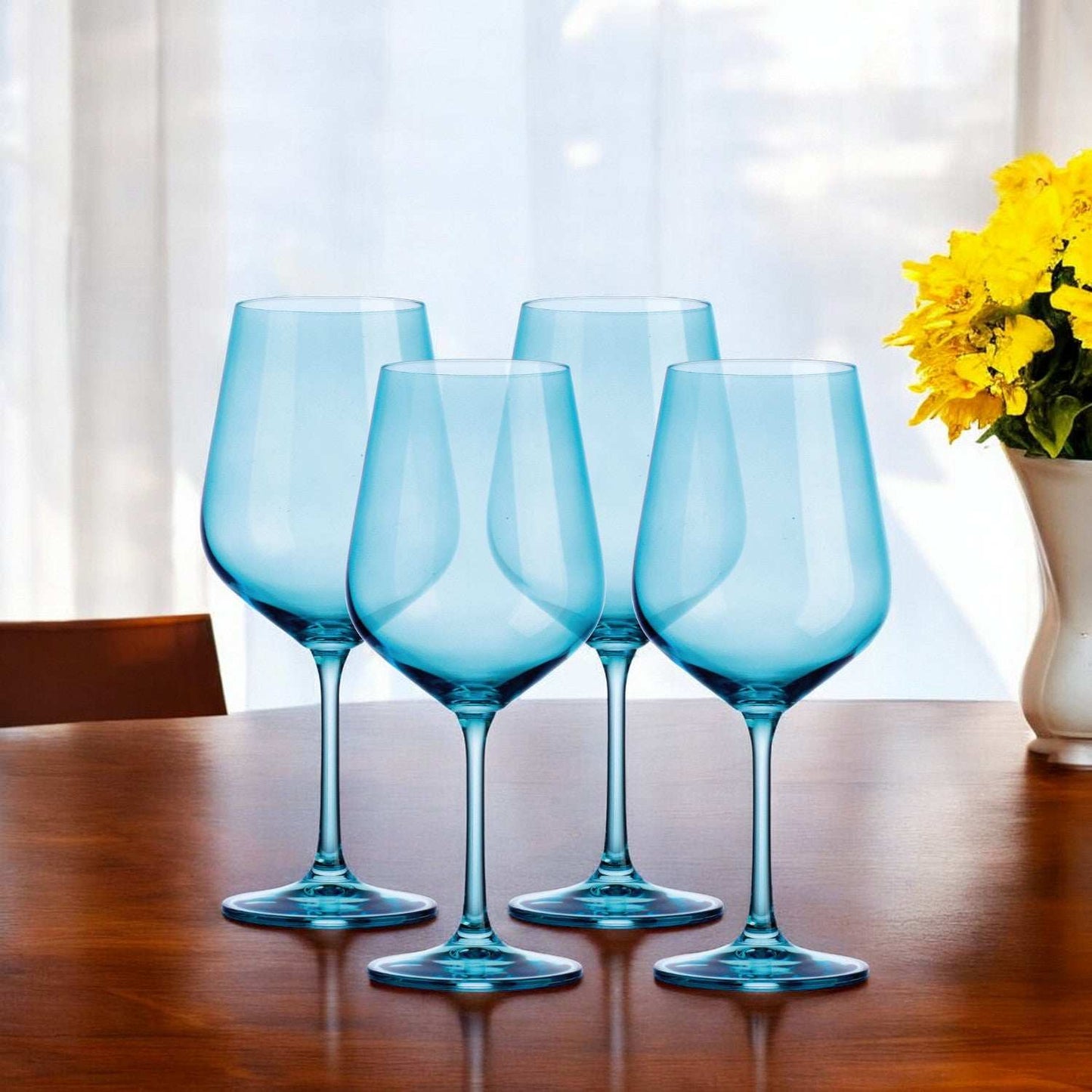 Set of Four Translucent Aqua Blue Large Wine Glasses - Homeroots - Flyclothing LLC