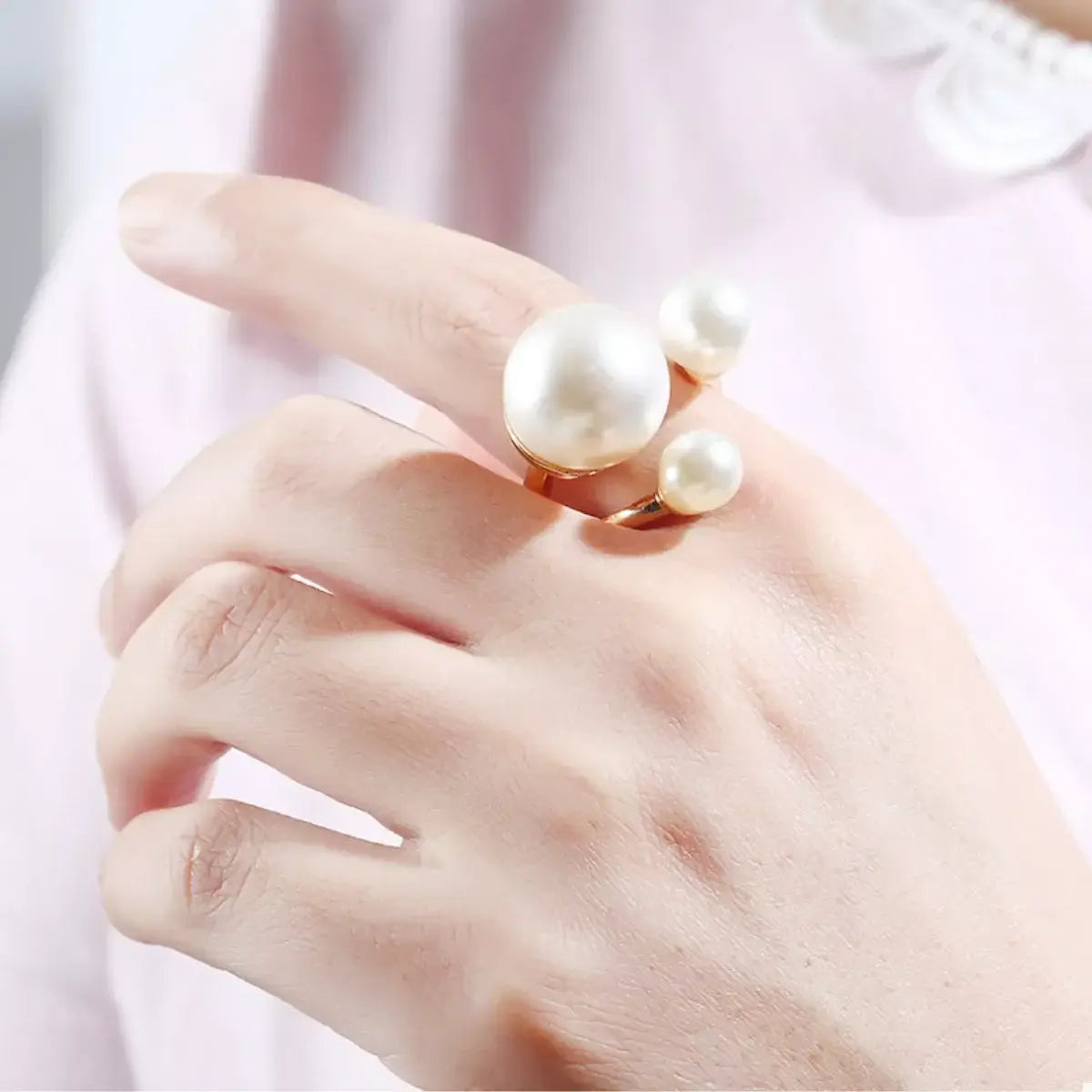 18K Gold-Plated Pearl Open Ring - Trendsi - Flyclothing LLC