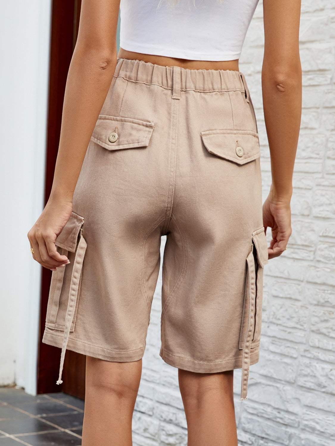 High Waist Denim Shorts with Pockets - Trendsi - Flyclothing LLC