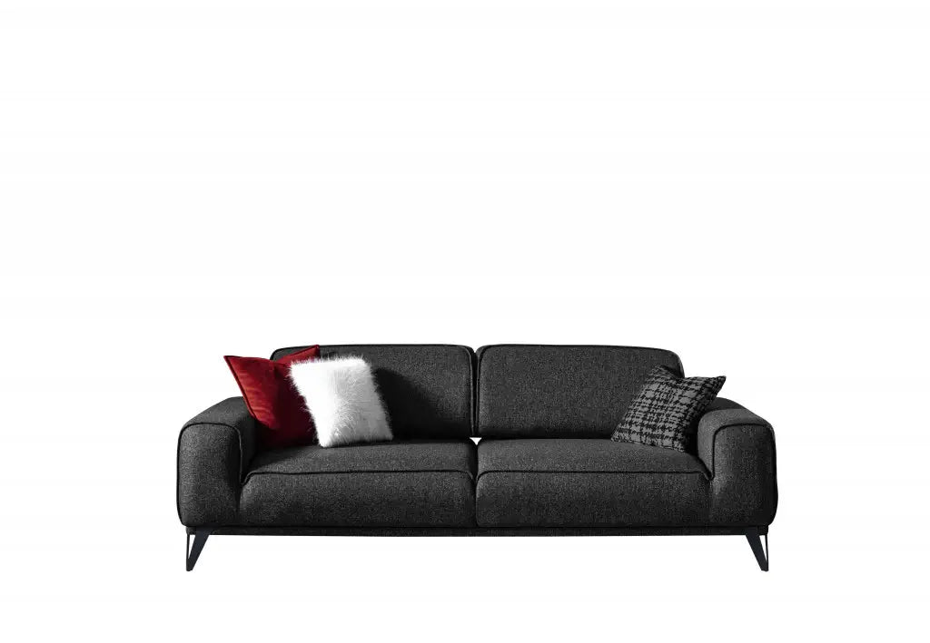 90" Dark Gray Linen Sleeper Sofa And Toss Pillows With Silver Legs - Homeroots - Flyclothing LLC