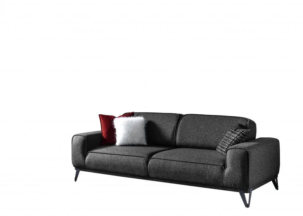 90" Dark Gray Linen Sleeper Sofa And Toss Pillows With Silver Legs - Homeroots - Flyclothing LLC