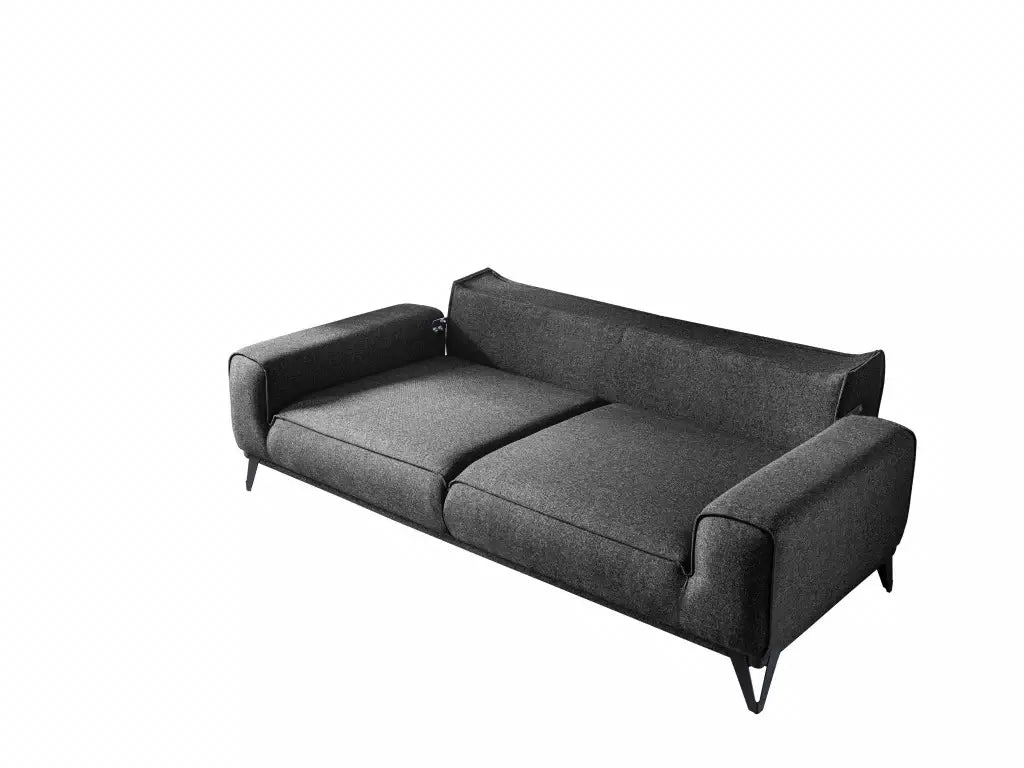 90" Dark Gray Linen Sleeper Sofa And Toss Pillows With Silver Legs - Homeroots - Flyclothing LLC