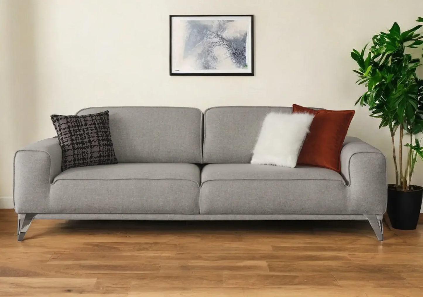 90" Linen Linen Sleeper Sofa And Toss Pillows With Silver Legs - Homeroots - Flyclothing LLC