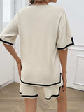 Contrast Trim Round Neck Top and Shorts Set - Trendsi - Flyclothing LLC