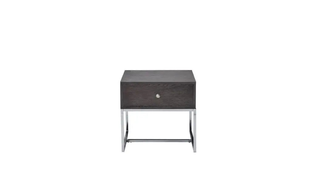 22" Chrome And Gray Oak Manufactured Wood Rectangular End Table With Drawer - Homeroots - Flyclothing LLC