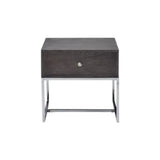 22" Chrome And Gray Oak Manufactured Wood Rectangular End Table With Drawer - Homeroots - Flyclothing LLC