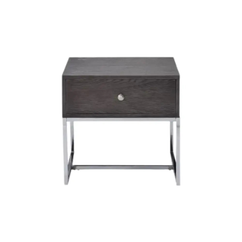 22" Chrome And Gray Oak Manufactured Wood Rectangular End Table With Drawer - Homeroots - Flyclothing LLC