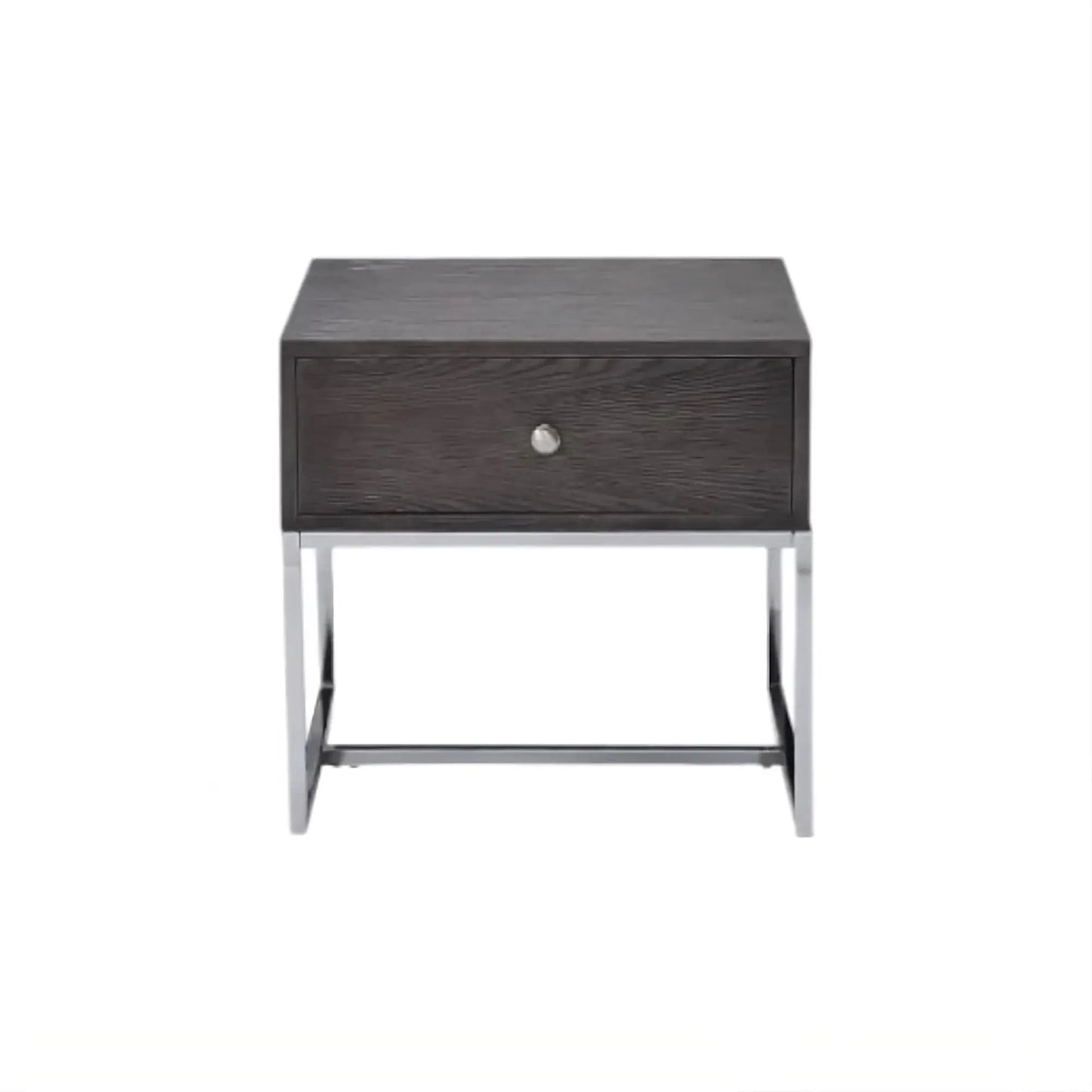 22" Chrome And Gray Oak Manufactured Wood Rectangular End Table With Drawer - Homeroots - Flyclothing LLC