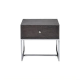 22" Chrome And Gray Oak Manufactured Wood Rectangular End Table With Drawer - Homeroots - Flyclothing LLC