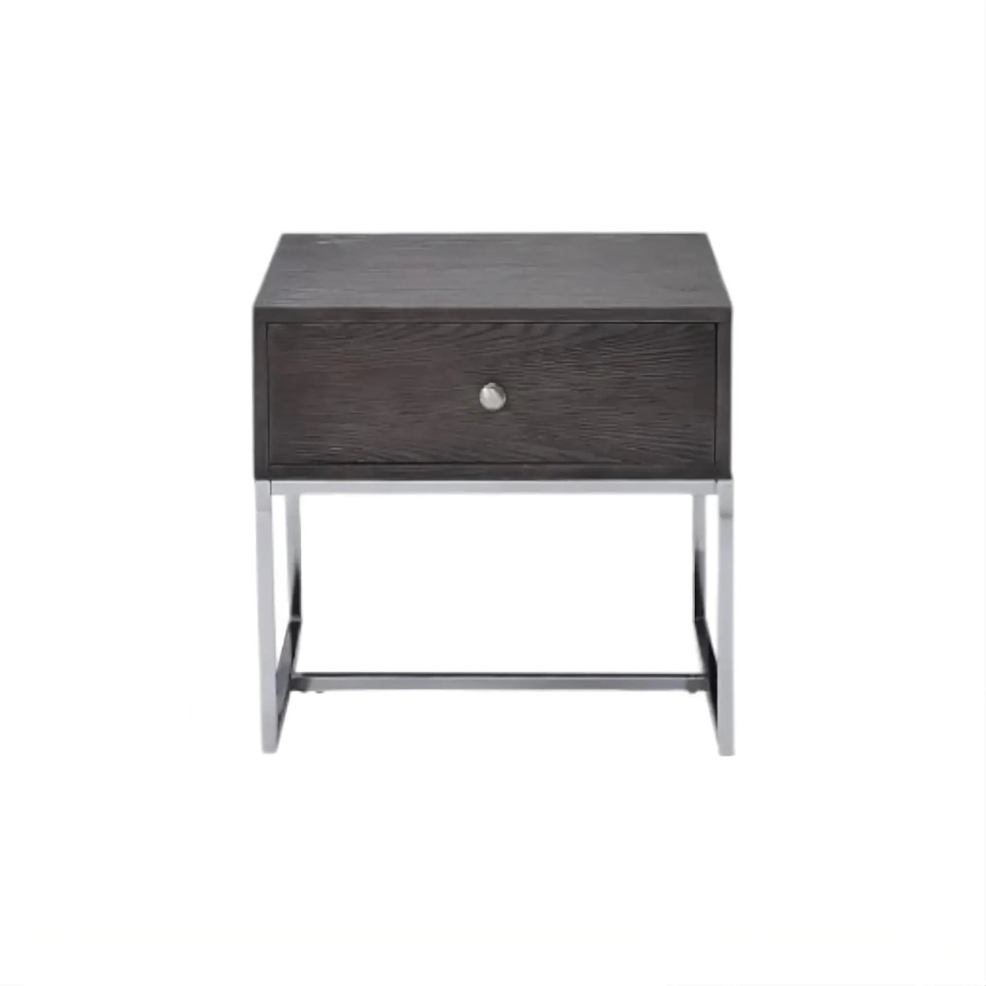 22" Chrome And Gray Oak Manufactured Wood Rectangular End Table With Drawer - Homeroots - Flyclothing LLC