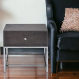 22" Chrome And Gray Oak Manufactured Wood Rectangular End Table With Drawer - Homeroots - Flyclothing LLC