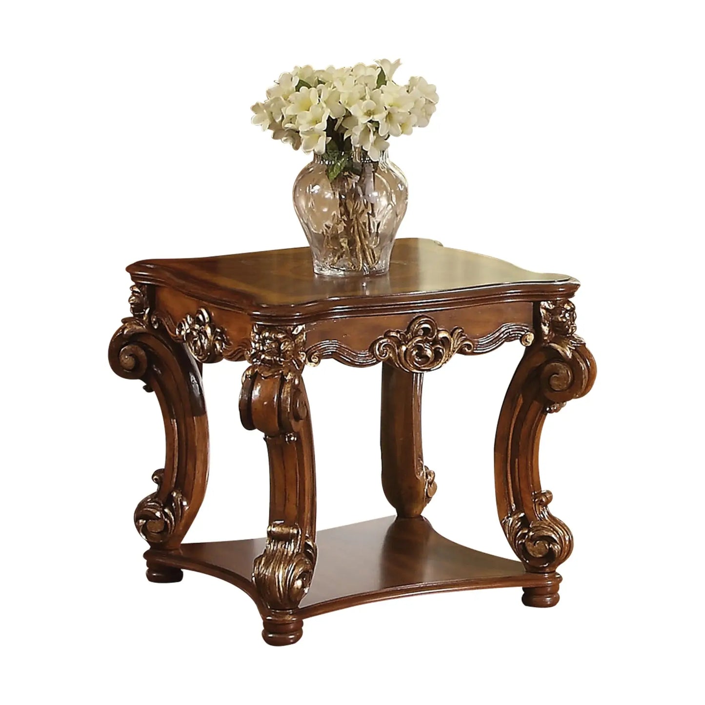 26" Cherry Manufactured Wood And Solid Wood Square End Table With Shelf - Homeroots - Flyclothing LLC