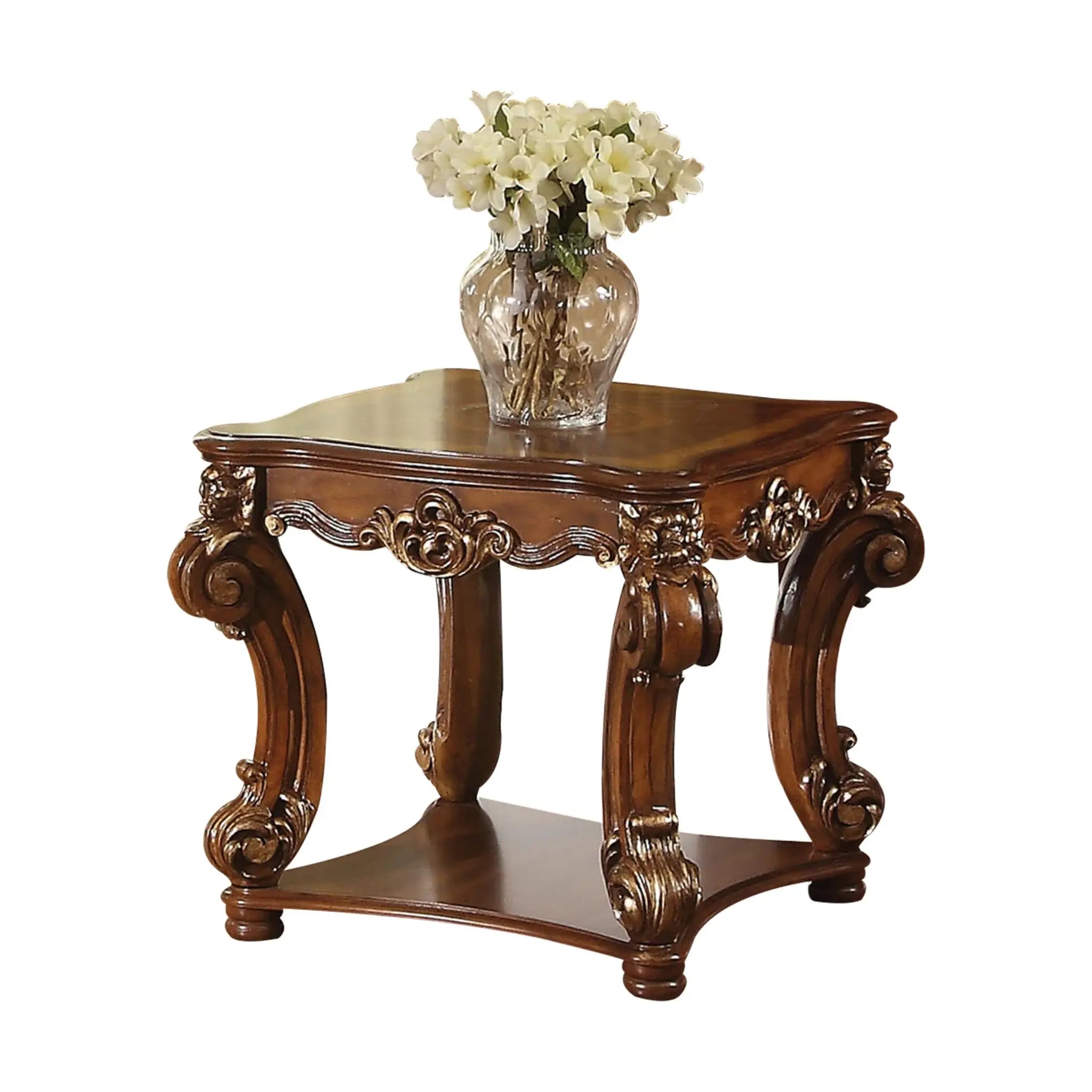 26" Cherry Manufactured Wood And Solid Wood Square End Table With Shelf - Homeroots - Flyclothing LLC