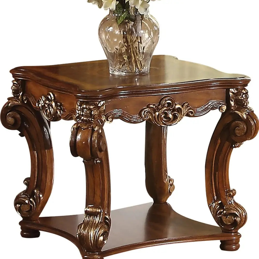 26" Cherry Manufactured Wood And Solid Wood Square End Table With Shelf - Homeroots - Flyclothing LLC
