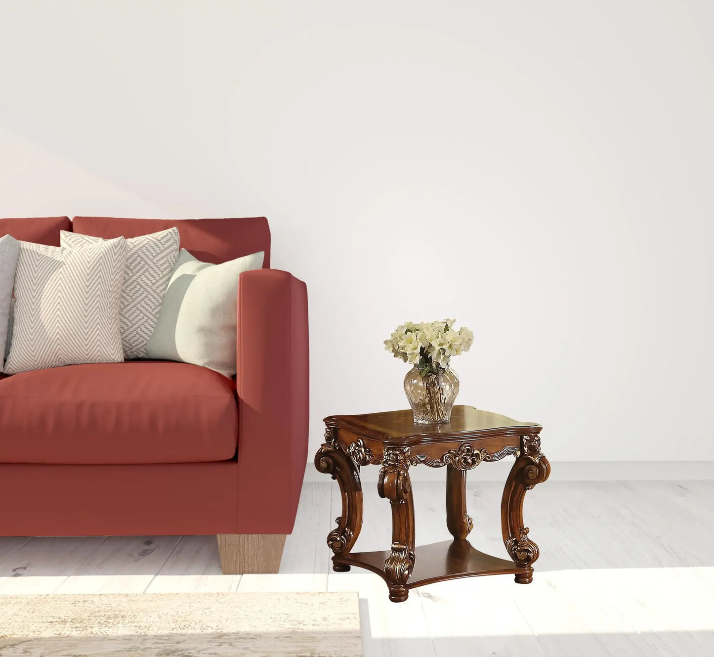 26" Cherry Manufactured Wood And Solid Wood Square End Table With Shelf - Homeroots - Flyclothing LLC