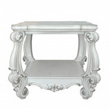 26" Antiqued White Manufactured Wood Square Scroll End Table With Shelf - Homeroots - Flyclothing LLC