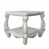 26" Antiqued White Manufactured Wood Square Scroll End Table With Shelf - Homeroots - Flyclothing LLC