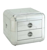 22" Silver Aluminum Aviator Trunk Style Square End Table With Two Drawers - Homeroots - Flyclothing LLC