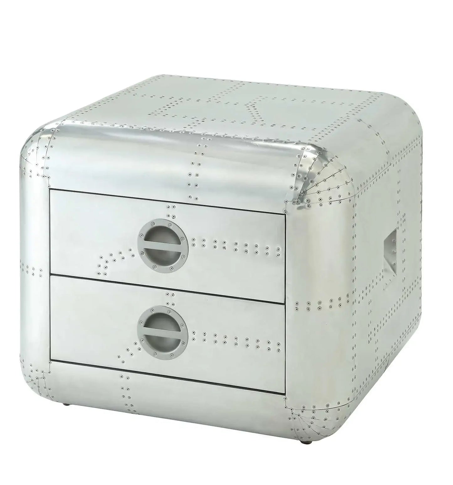 22" Silver Aluminum Aviator Trunk Style Square End Table With Two Drawers - Homeroots - Flyclothing LLC