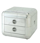 22" Silver Aluminum Aviator Trunk Style Square End Table With Two Drawers - Homeroots - Flyclothing LLC