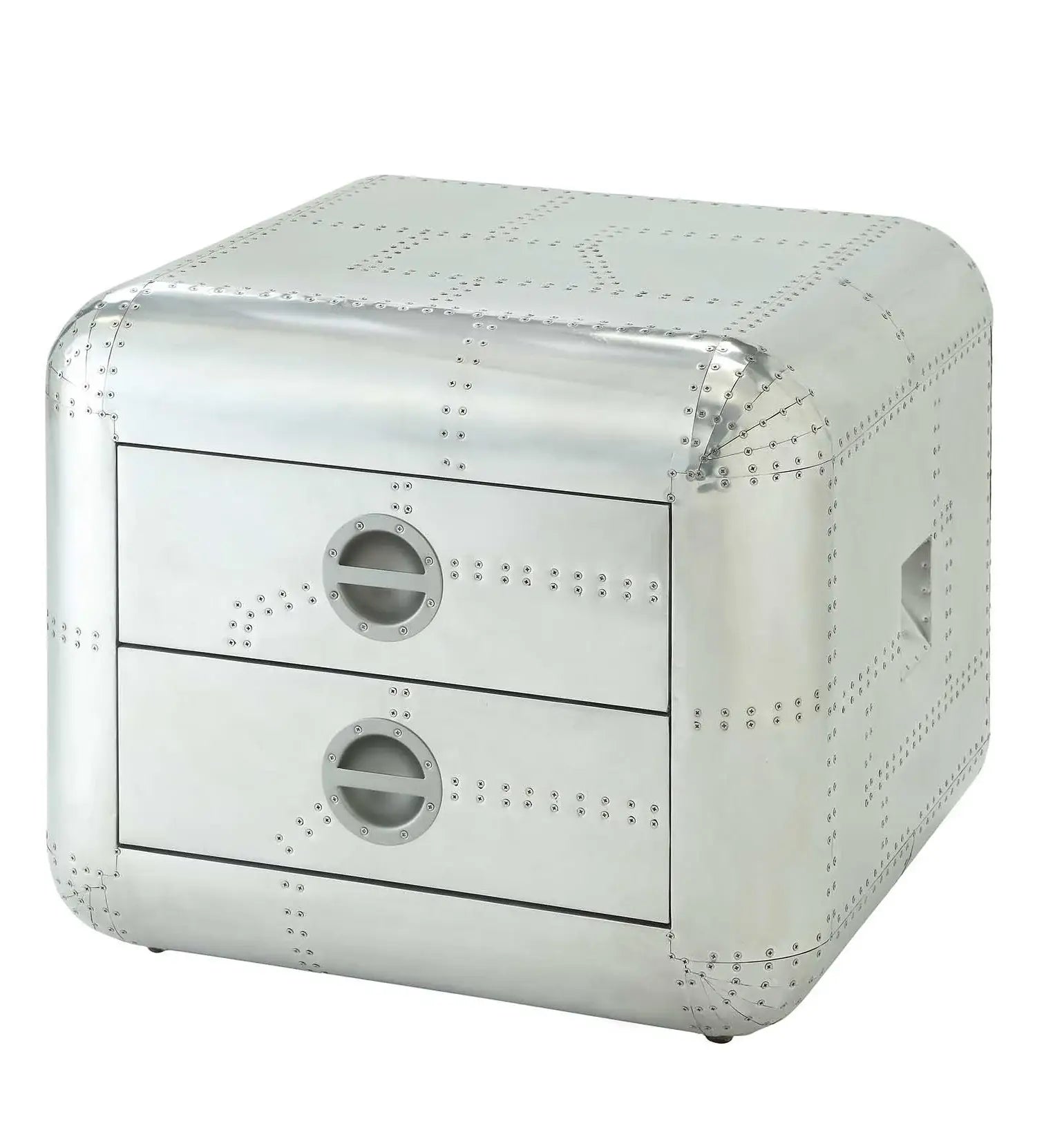 22" Silver Aluminum Aviator Trunk Style Square End Table With Two Drawers - Homeroots - Flyclothing LLC