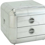 22" Silver Aluminum Aviator Trunk Style Square End Table With Two Drawers - Homeroots - Flyclothing LLC