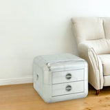 22" Silver Aluminum Aviator Trunk Style Square End Table With Two Drawers - Homeroots - Flyclothing LLC